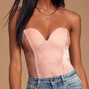 Blush Pink Velvet Strapless Bodysuit